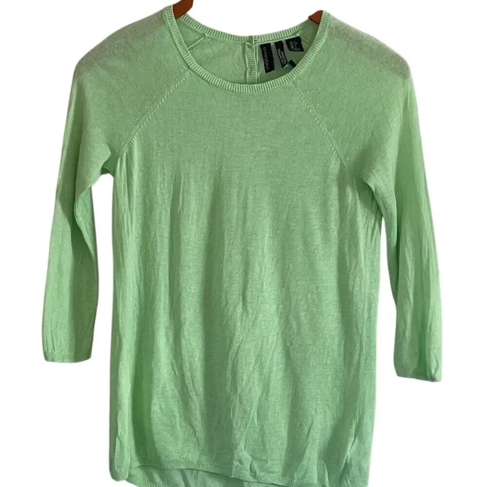 Cynthia Rowley Pale Green Linen Blend Crew Neck Sweater, 3/4 Sleeve, Small